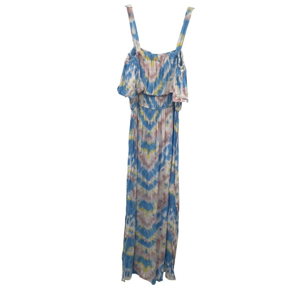 3rd + Malt Womens Cold Shoulder Maxi Dress Ruffle Multicolor Print Size Medium